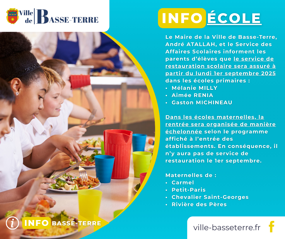 Info Rentrée scolaire : service de restauration 